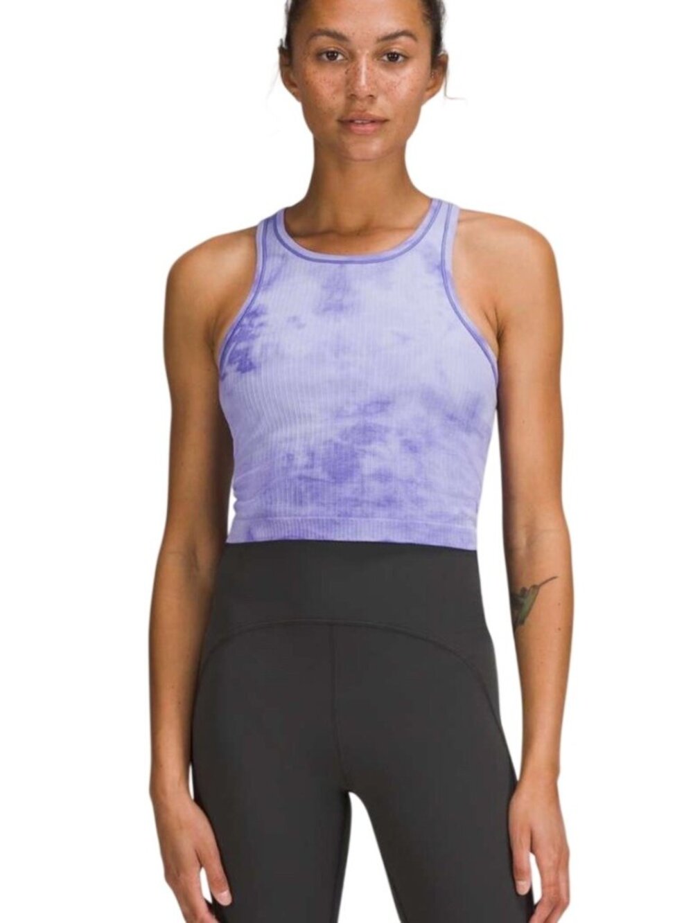 Lululemon Ebb to Street Cropped Racerback Tank Top Sz 4 Marble Dye ChargedIndigo
